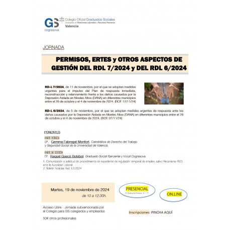 Colegiados: Jornada  PERMISOS, ERTES y OTROS ASPECTOS DE GESTIÓN DEL RDL 7/24 y DEL RDL 6/24
