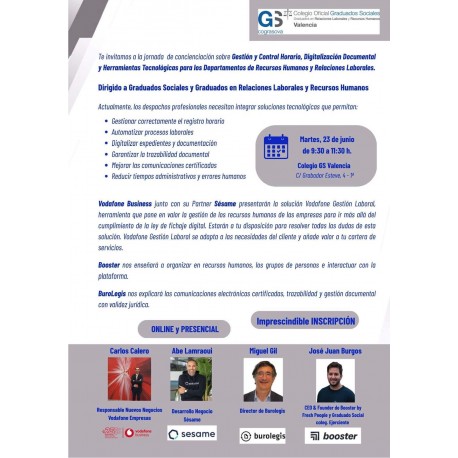 JORNADA “GESTIÓN Y CONTROL HORARIO, DIGITALIZACIÓN DOCUMENTAL Y HERRAMIENTAS TECNOLÓGICAS PARA LOS DEPARTAMENTOS DE RRHH Y RRLL”