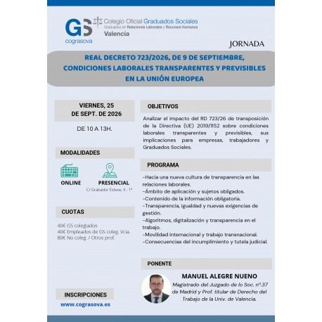 Colegiados: “REAL DECRETO 723/2026, DE 9 DE SEPT., CONDICIONES LABORALES TRANSPARENTES Y PREVISIBLES EN LA UE”