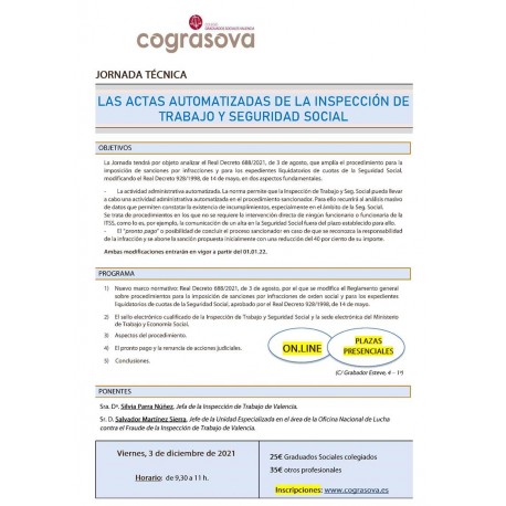 Colegiados: GRABACIÓN JORNADA  Las Actas Automatizadas de la Inspección de Trabajo y Seguridad Social (03.12.21)